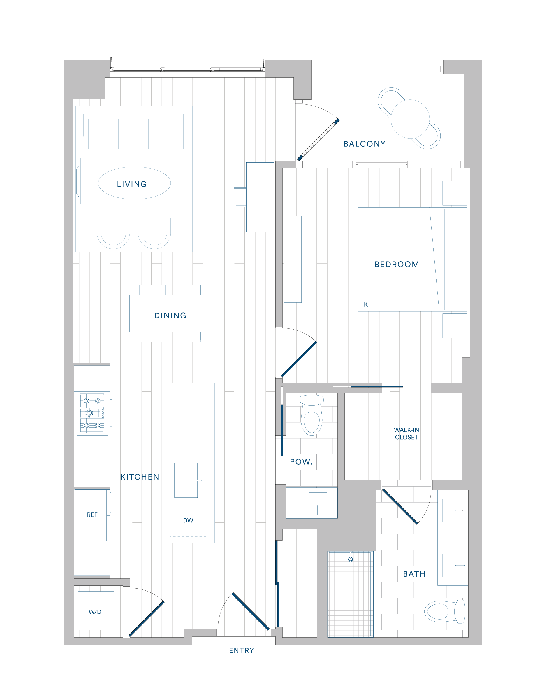 Floorplan for Apartment #1308, 1 bedroom unit at Margarite